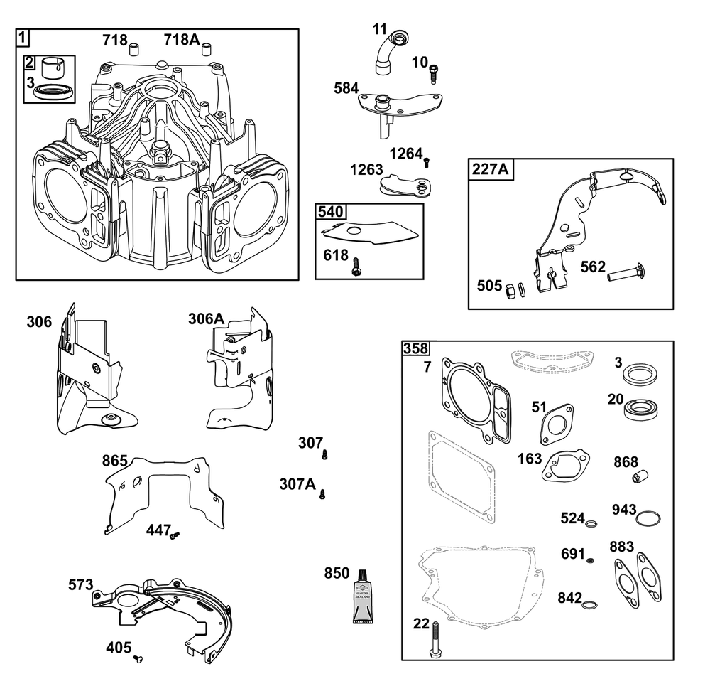 Cylinder Group Diagram and Parts List for 44N677-0079-G1  Briggs and Stratton Engine